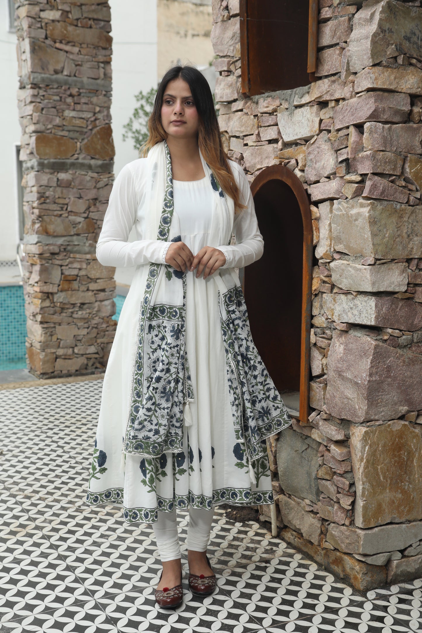 Negchar Blue Buta Handblock Anarkali Suit Set