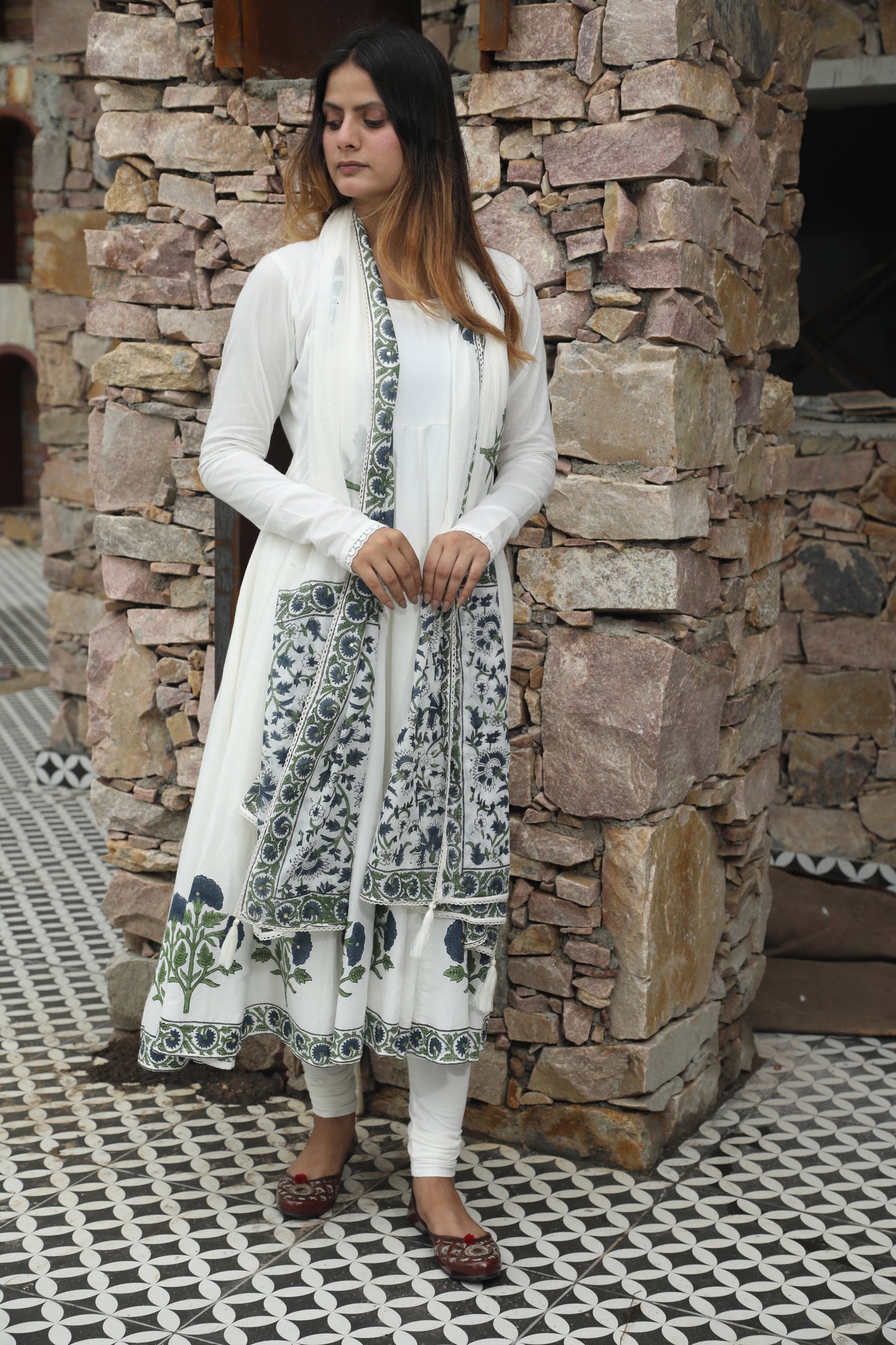 Negchar Blue Buta Handblock Anarkali Suit Set