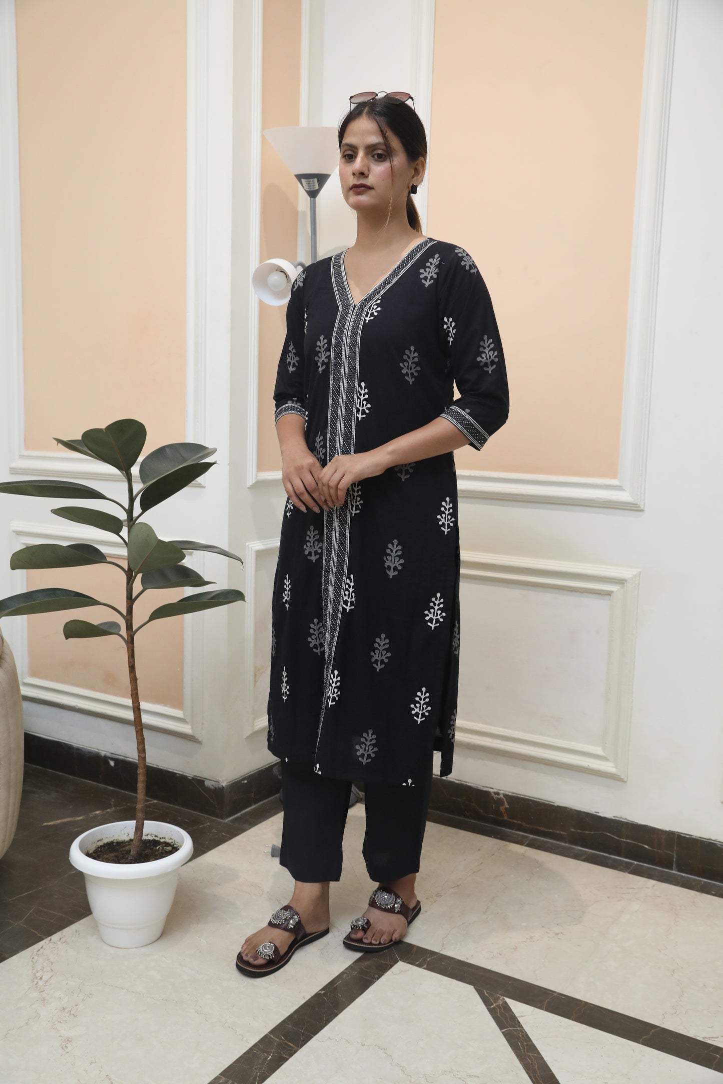 Negchar Straight Kurta Suit Set with Black Border Detailing