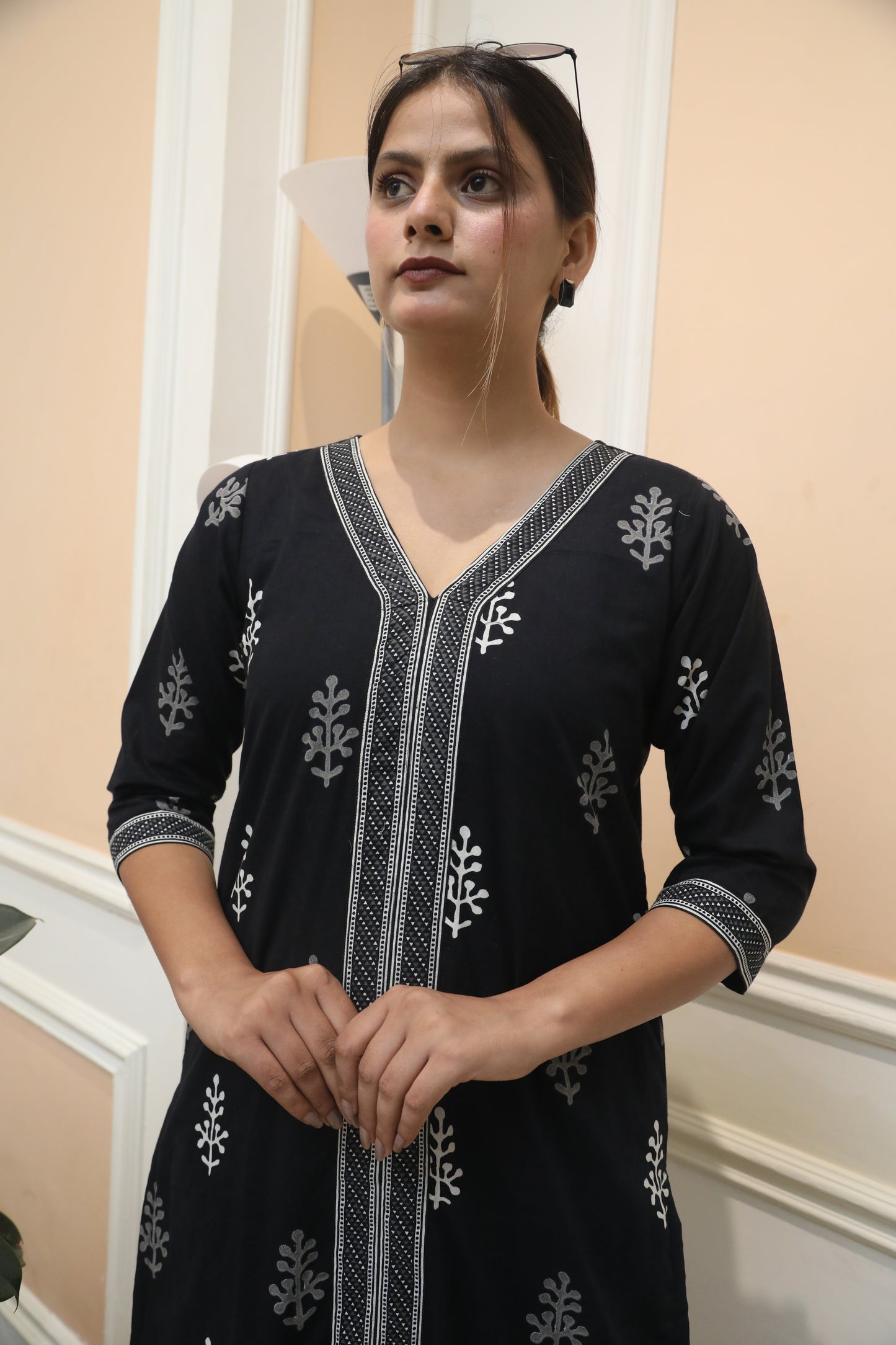 Negchar Straight Kurta Suit Set with Black Border Detailing