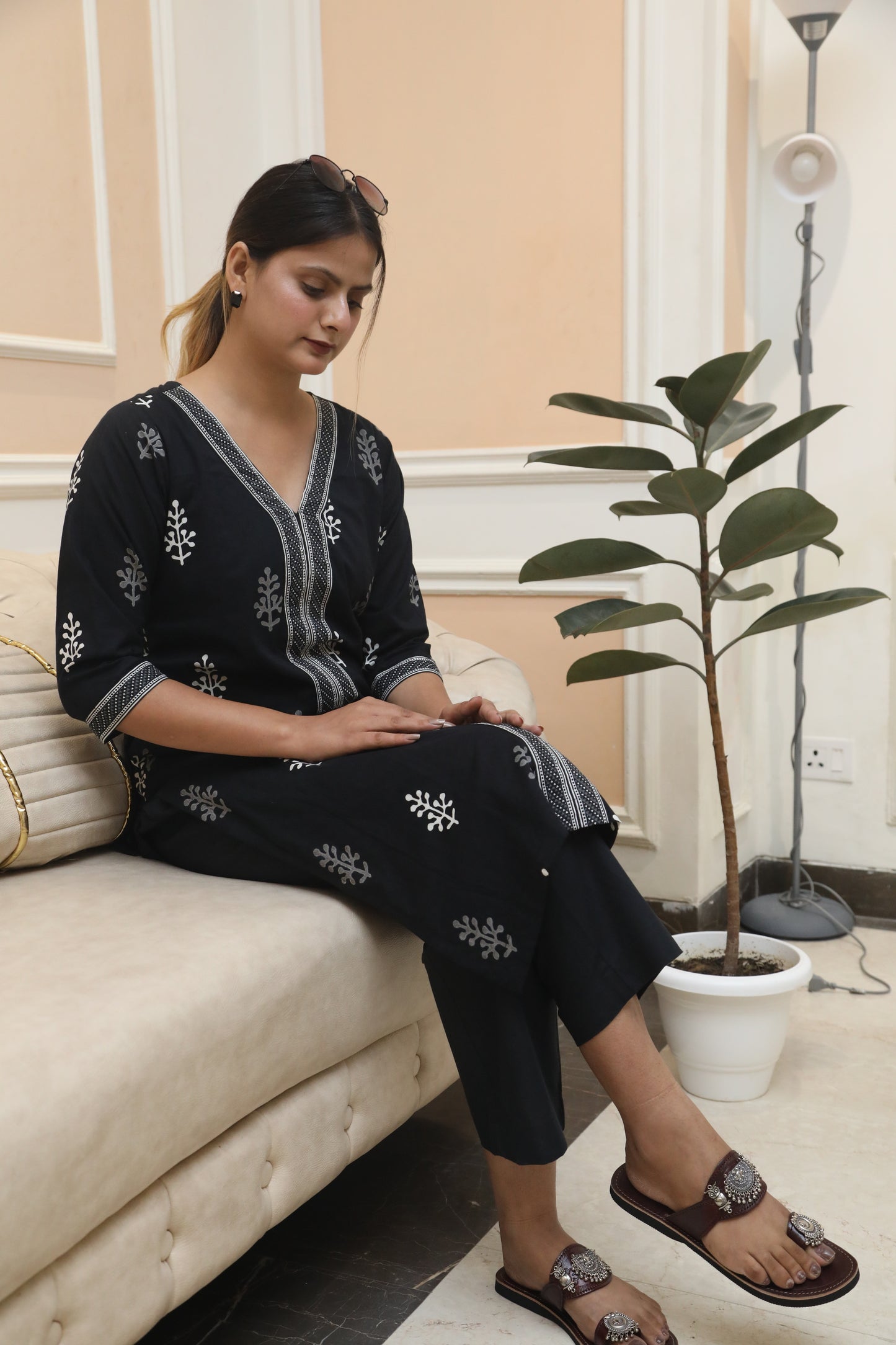 Negchar Straight Kurta Suit Set with Black Border Detailing