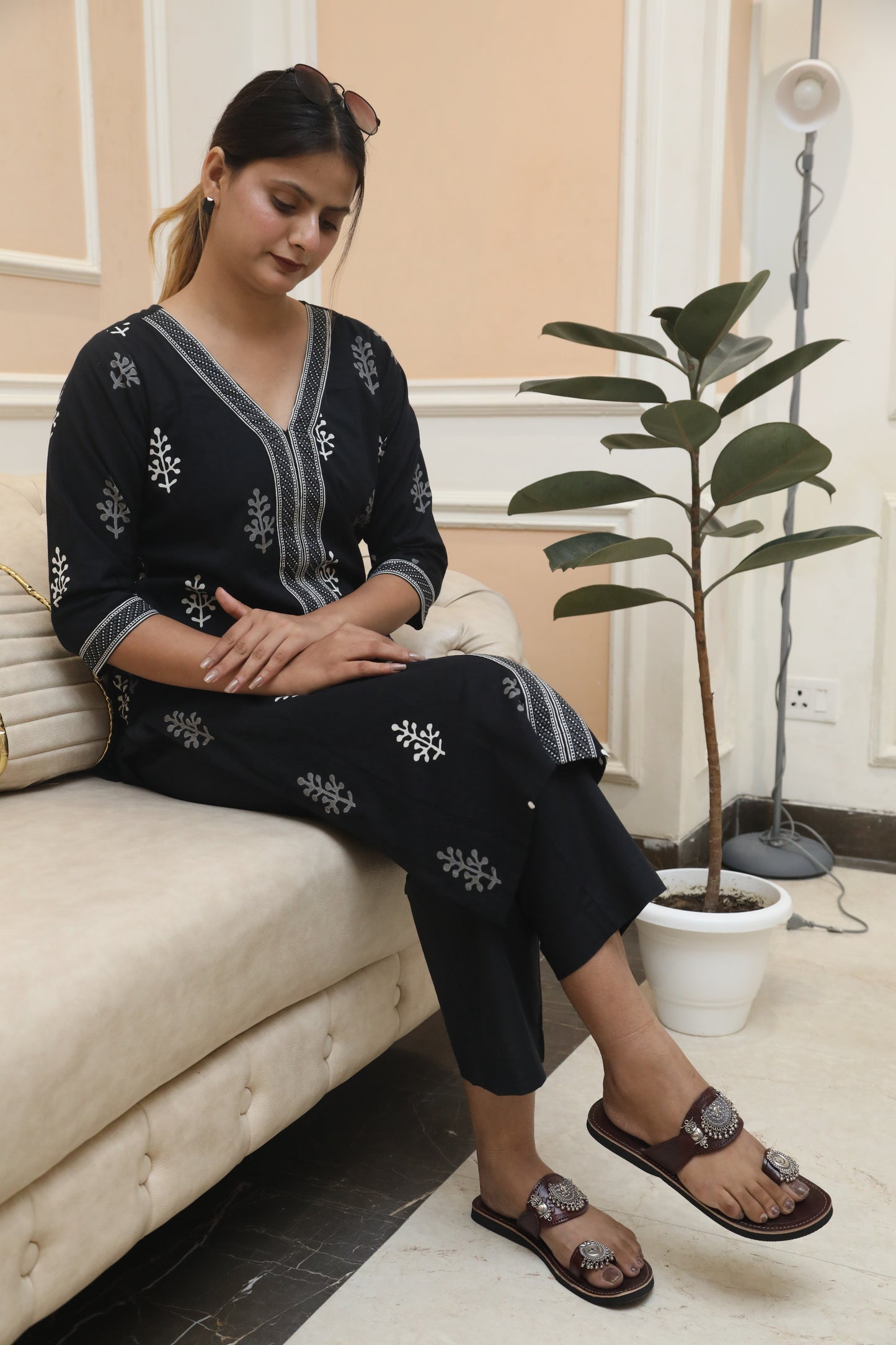 Negchar Straight Kurta Suit Set with Black Border Detailing