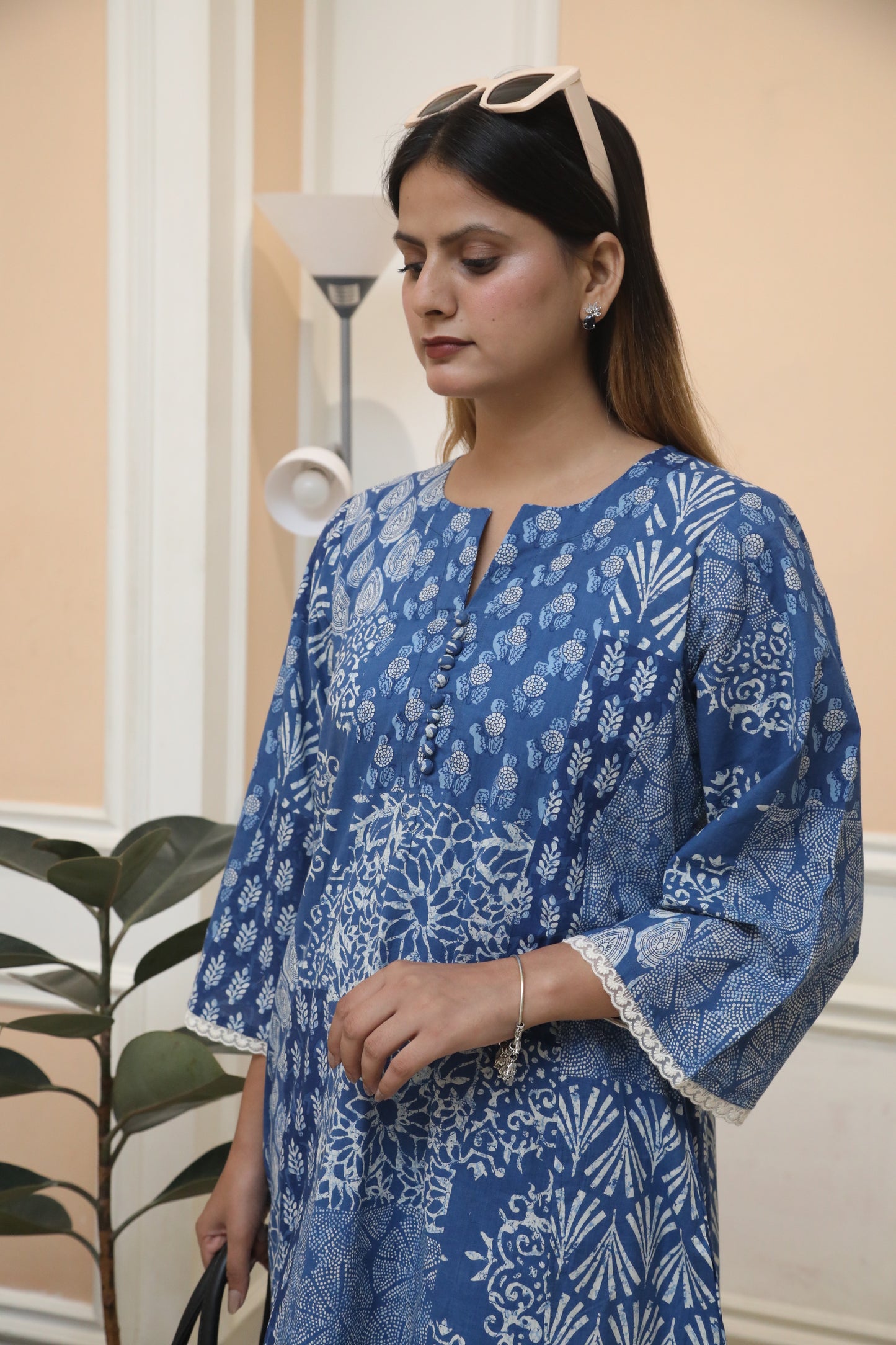 Negchar Solid Blue Cotton Co-Ord Suit Set