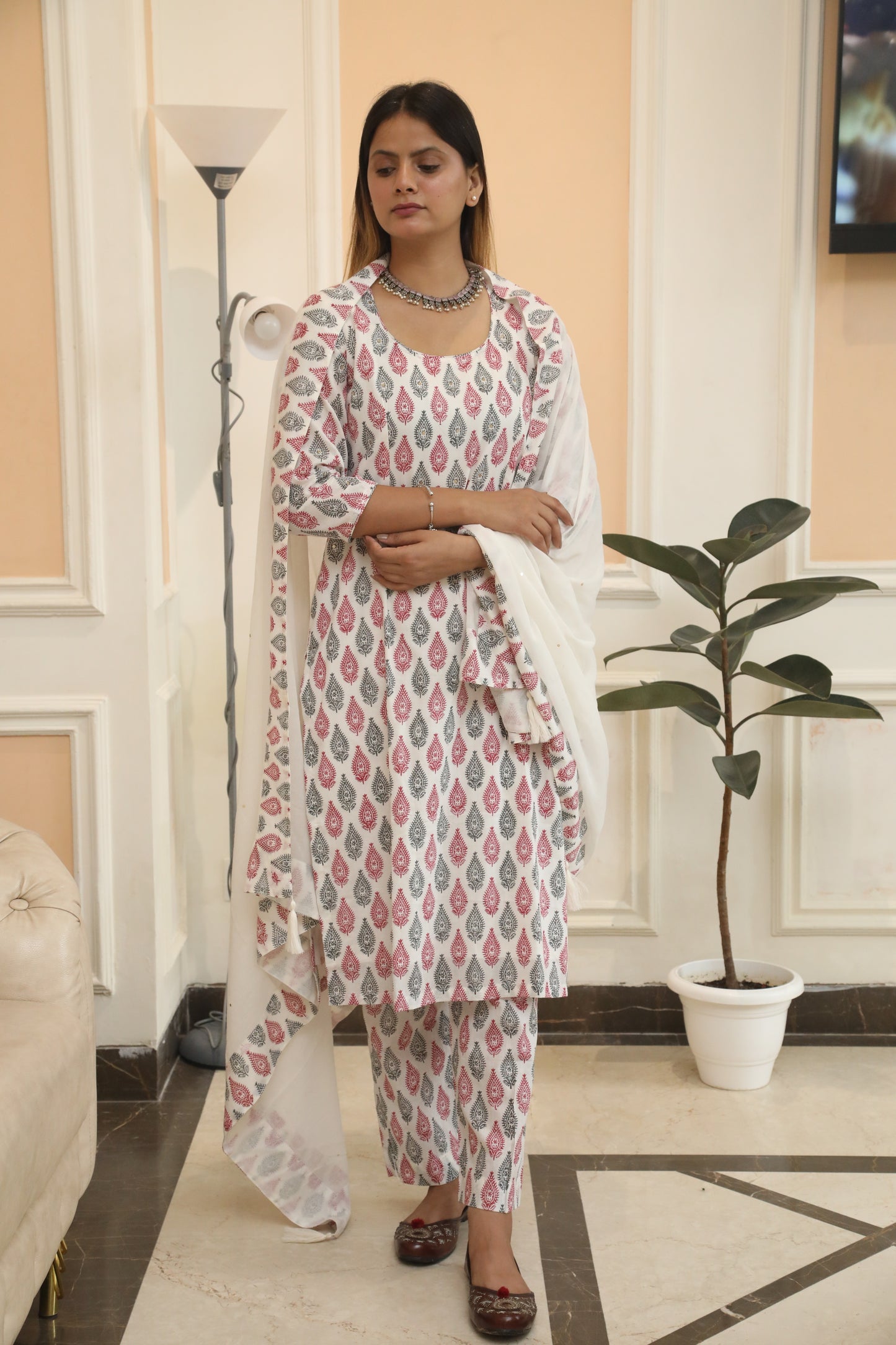 Negchar Chooti Buti Handblock Printed Straight Kurta Suit Set