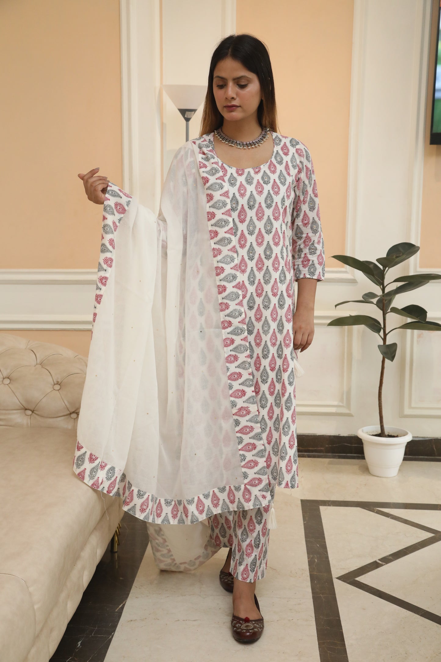 Negchar Chooti Buti Handblock Printed Straight Kurta Suit Set