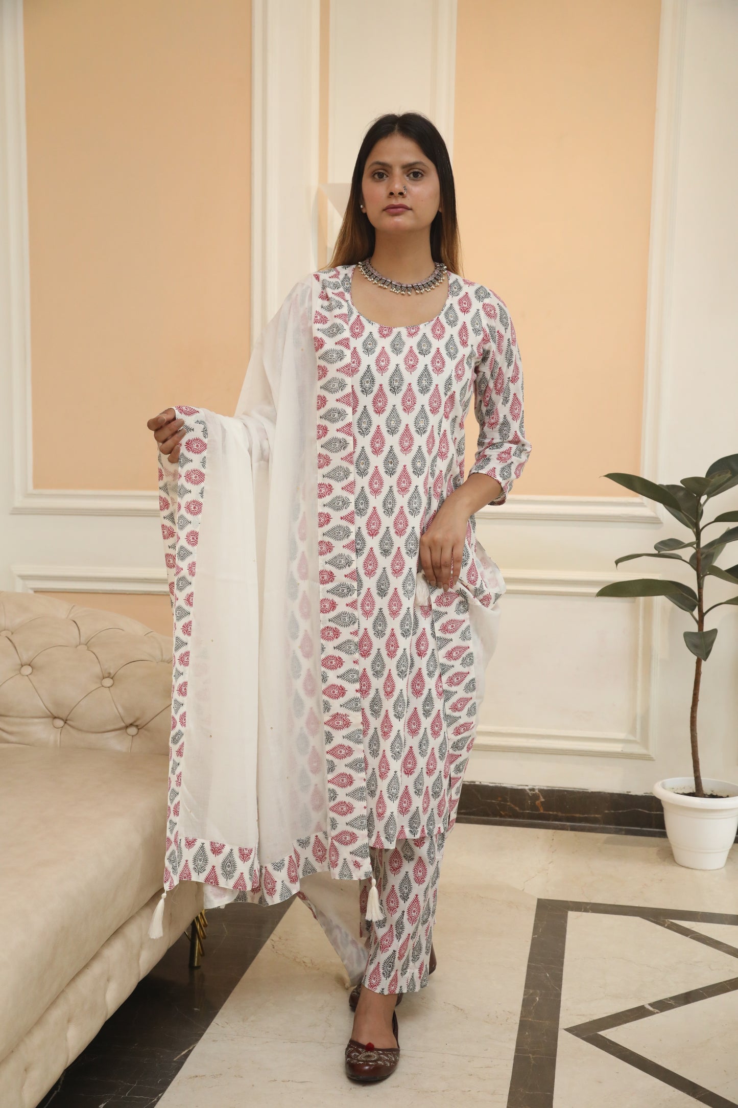Negchar Chooti Buti Handblock Printed Straight Kurta Suit Set