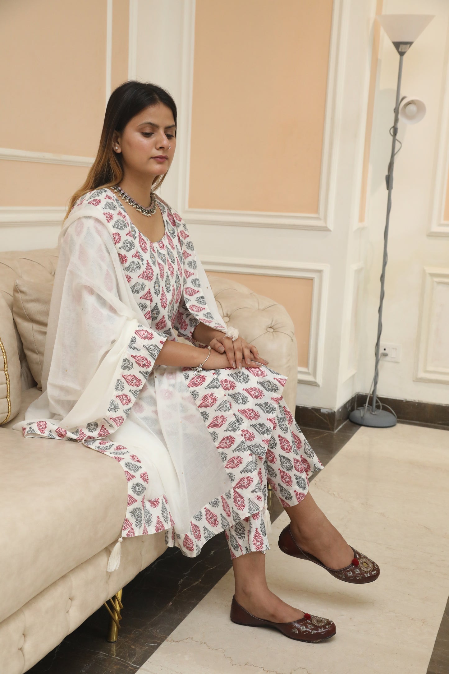 Negchar Chooti Buti Handblock Printed Straight Kurta Suit Set