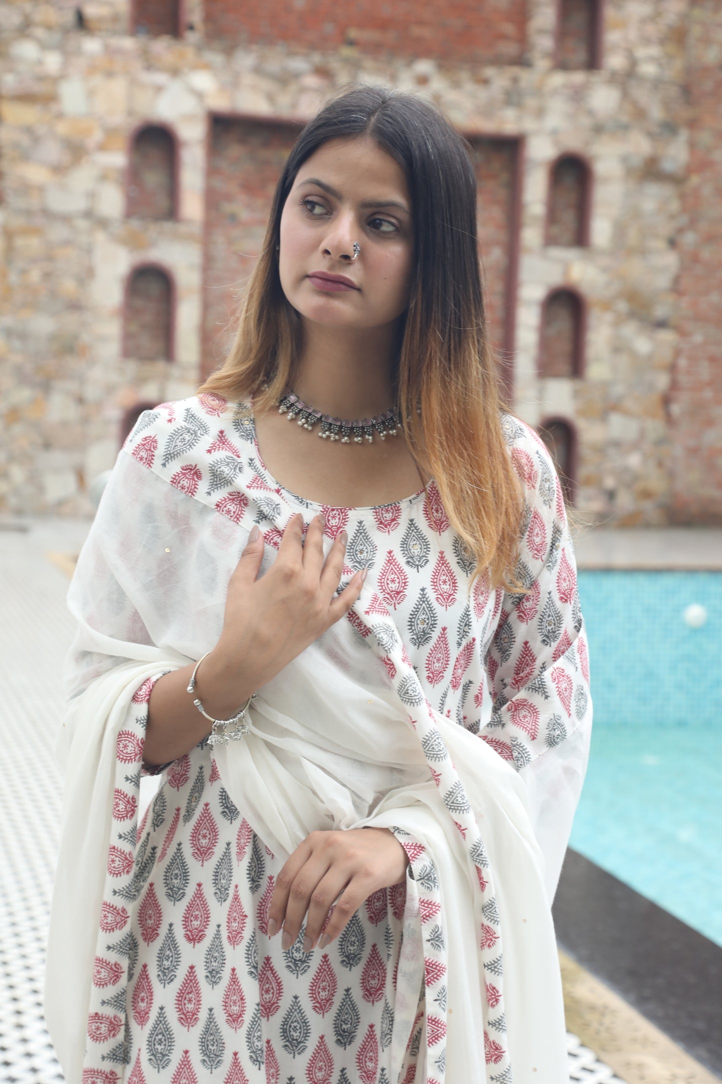 Negchar Chooti Buti Handblock Printed Straight Kurta Suit Set