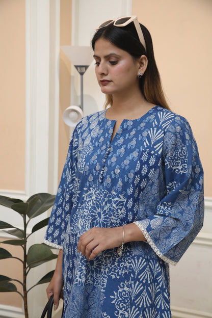 Negchar Solid Blue Cotton Co-Ord Suit Set