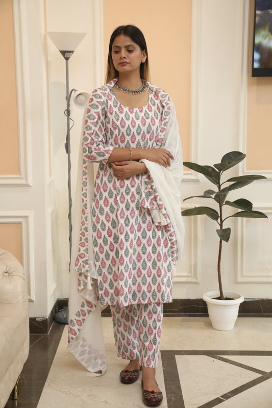 Negchar Chooti Buti Handblock Printed Straight Kurta Suit Set