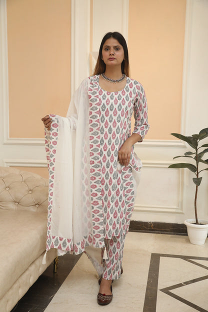 Negchar Chooti Buti Handblock Printed Straight Kurta Suit Set