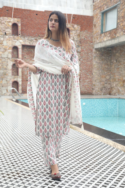 Negchar Chooti Buti Handblock Printed Straight Kurta Suit Set