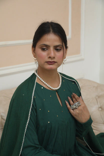 Negchar Solid Green Tiered Anarkali Suit Set